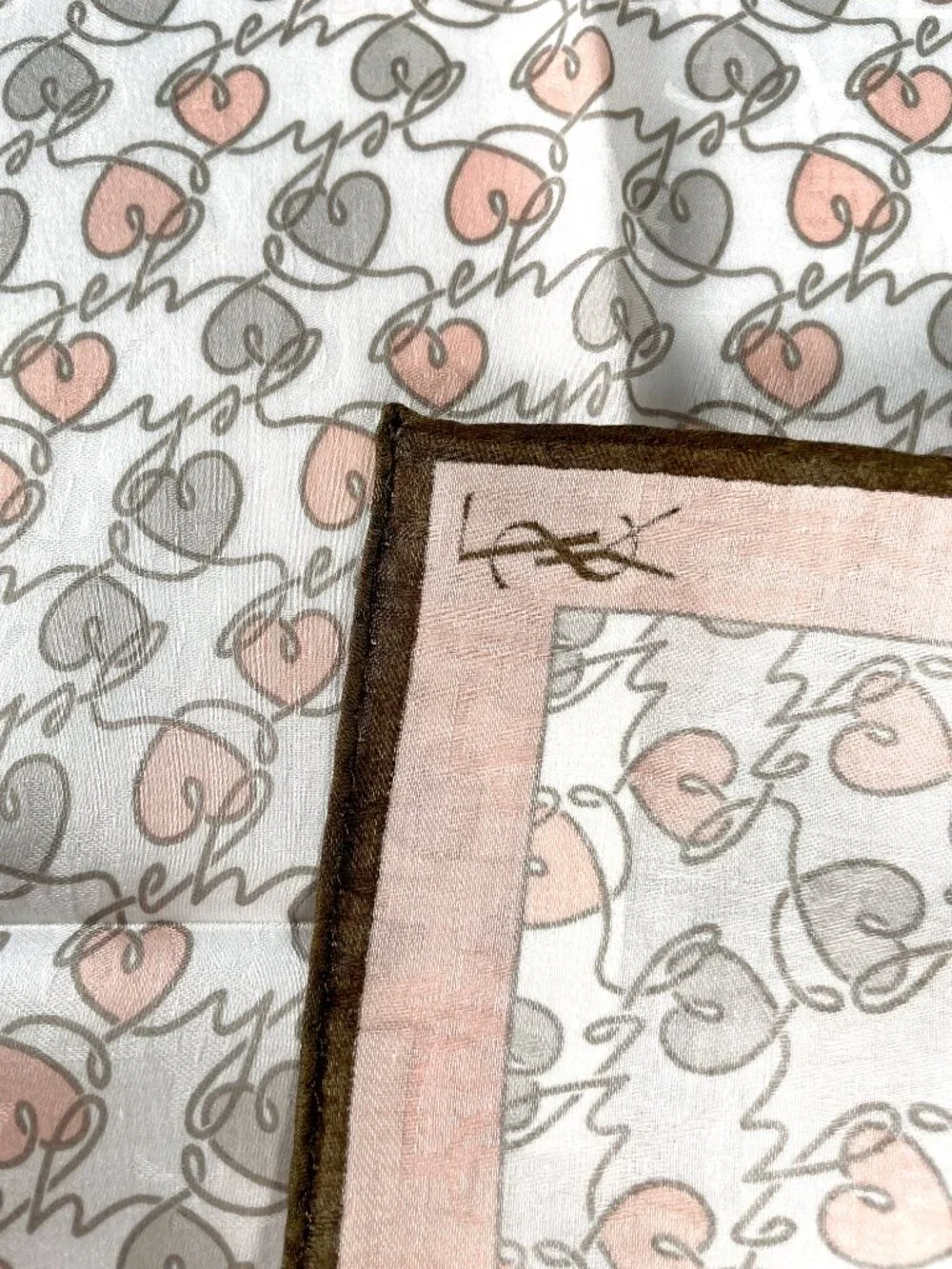 Vintage NWT Yves Saint Laurent Hearts Logo Cotton Scarf